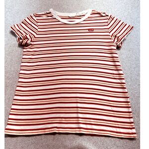 Levi's Women's XS Striped T Shirt Red White Short Sleeve Small Logo Casual Tee